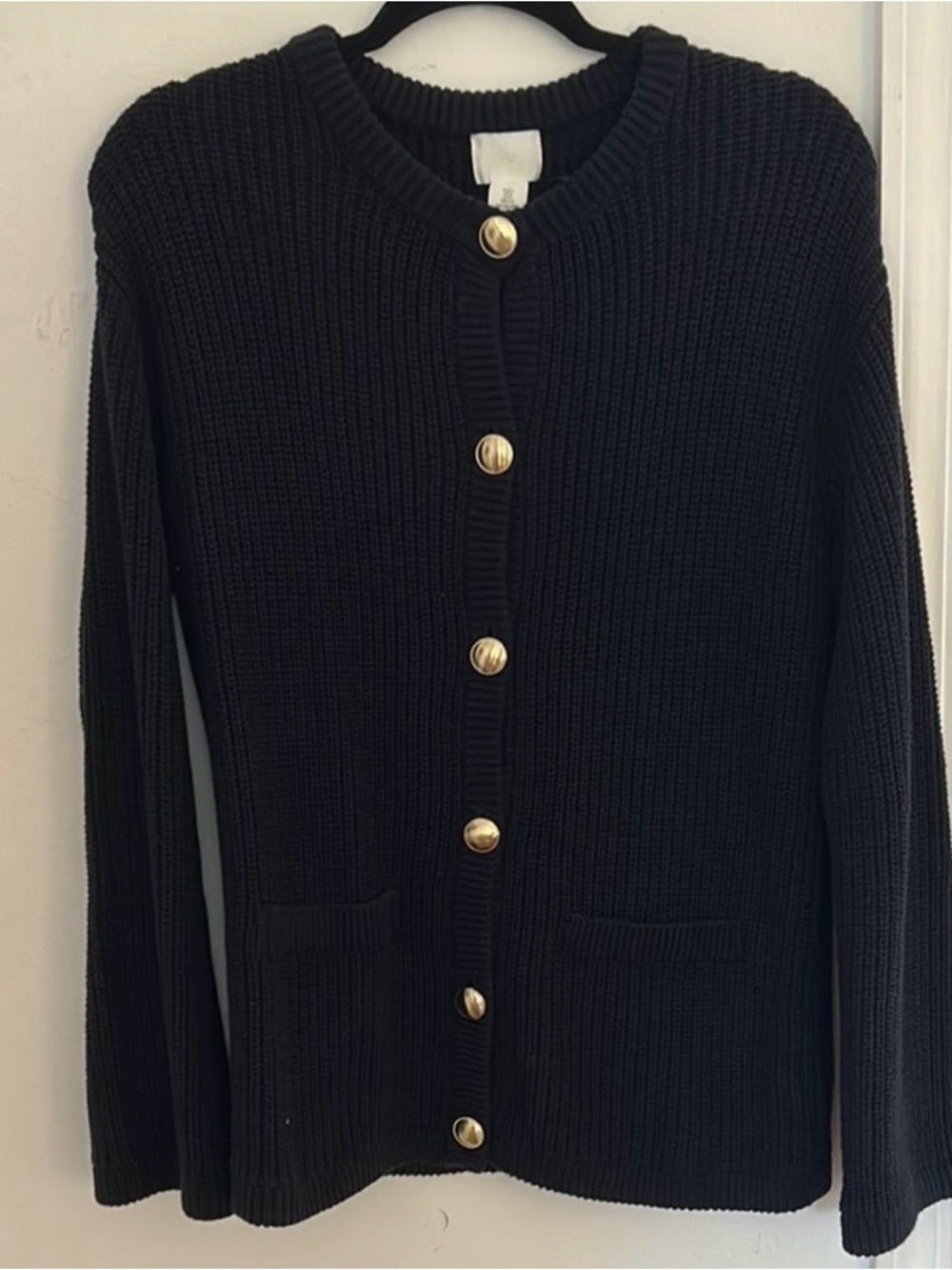 H&M Navy Blue Knit Cardigan with Gold Buttons